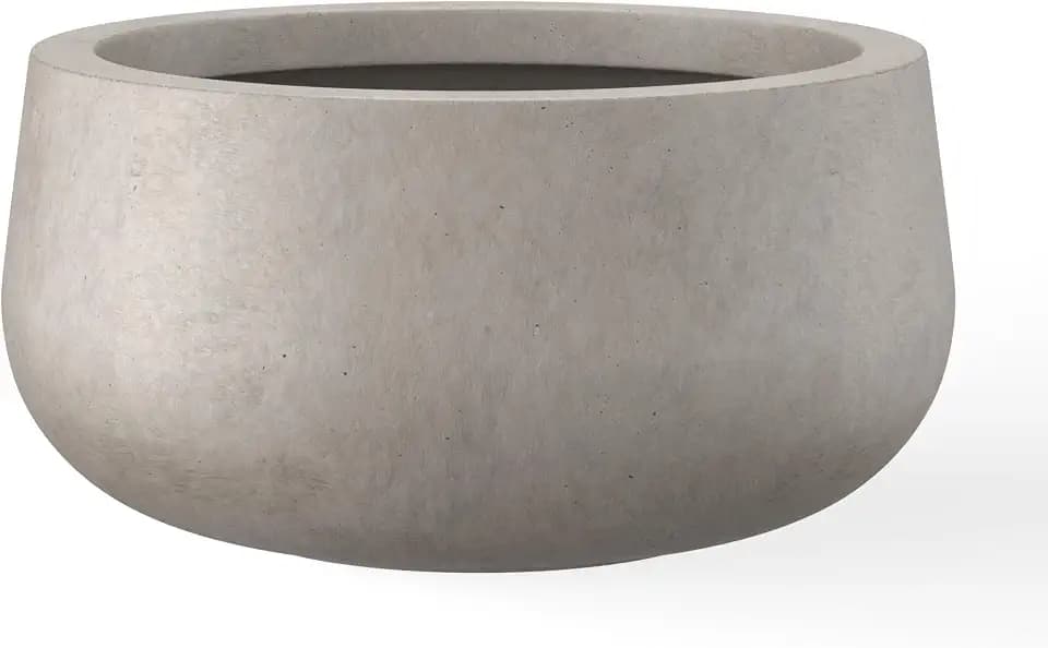 Kante Large Round Bowl Weathered Concrete Planter 20" Dia, Outdoor