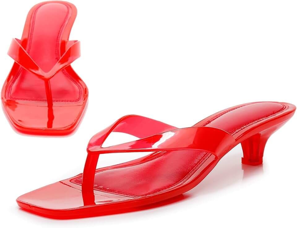 Women Kitten Heeled Sandals Waterproof Thong Flip Flops Memory Foam Comfort Insole Summer Quick Dry Casual Pool Beach Shoes Red Size 7