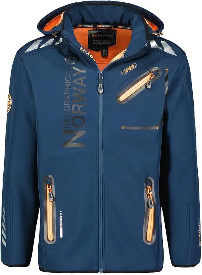 Geographical Norway Softshell ROYAUTE DB MEN 068 schwarz (WY1999H/GN/Black/Orange), windabweisend, winddicht, mit Membran, Kapuze, bequem, Outdoor