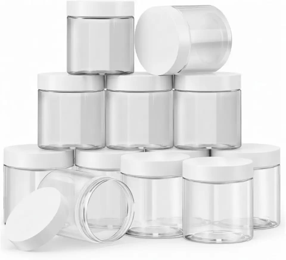 Chuangchou Leere Klare Kunststoff Schleim Speicher Bevorzugungs Gläser Weitmund Plastikbehälter mit den Weißen Deckeln (12 Packung) für Schönheitsprodukte, DIY Slime Herstellung oder Andere (10 oz)