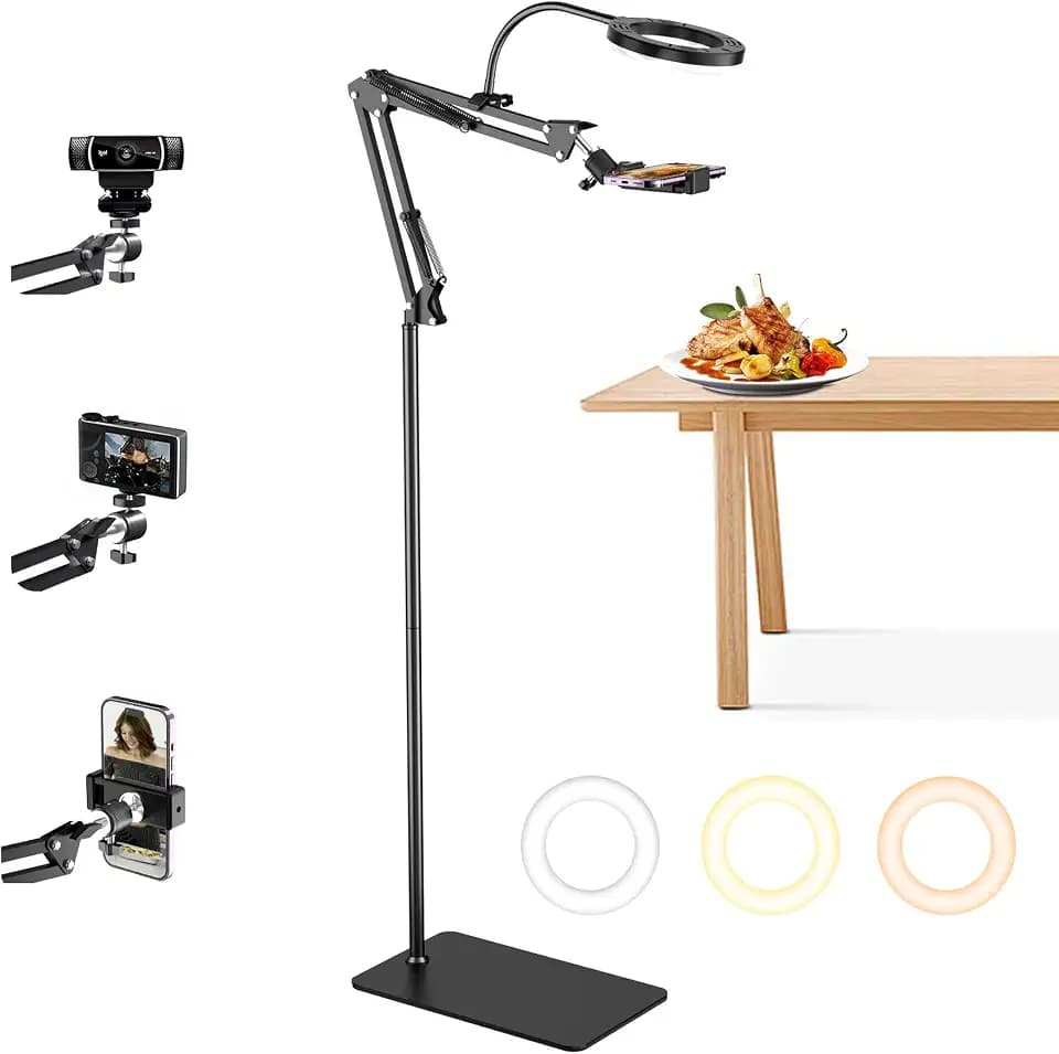 Hands-Free Overhead Phone Mount with Dimmable Light for Cooking Recording