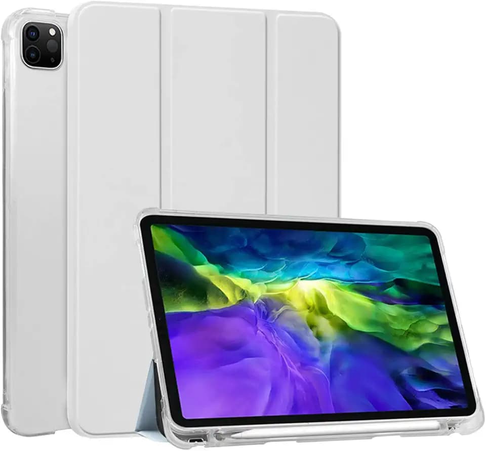 Hülle Kompatibel mit iPad Pro 11 Zoll 2021/2020/2018, Weiche TPU Transparente Rückseite, Cover Smart Case mit Magnetbefestigung, Trifold Ständer, Auto Sleep/Wake, Hellgrau