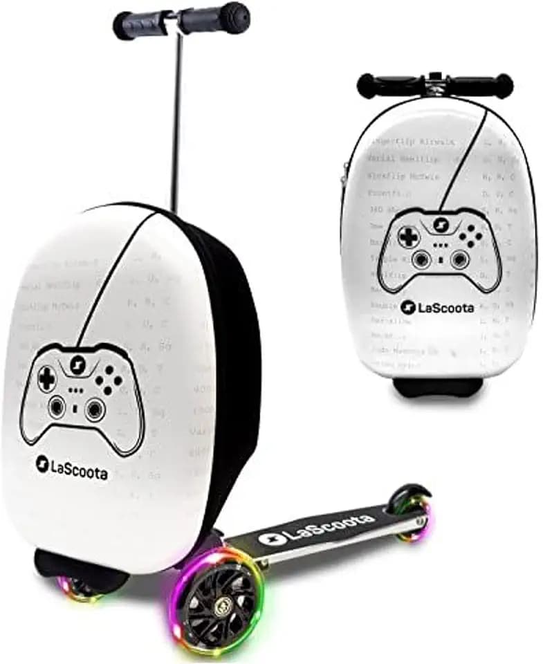Lascoota Foldable Ride-On Suitcase - Lightweight Luggage with Easy-Glide Wheels - LED Lights for Kid Suitcase - Foldable Luggage Converts to Ride-On - Video Game, Unisex Child, 12.75 x 20.6 x 10.6 in