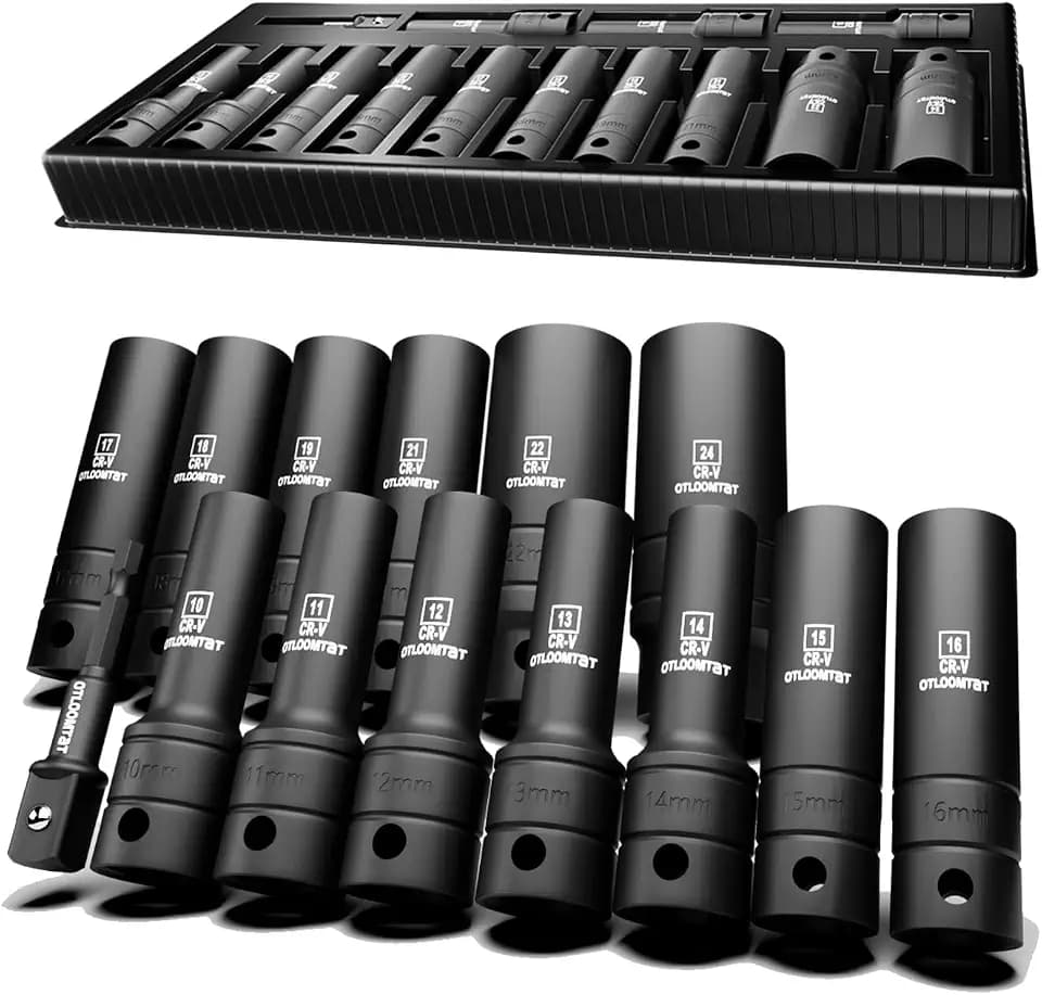 OTLOOMTBT 1/2" Drive Impact Socket Set, Metric Deep with Drill Adapter