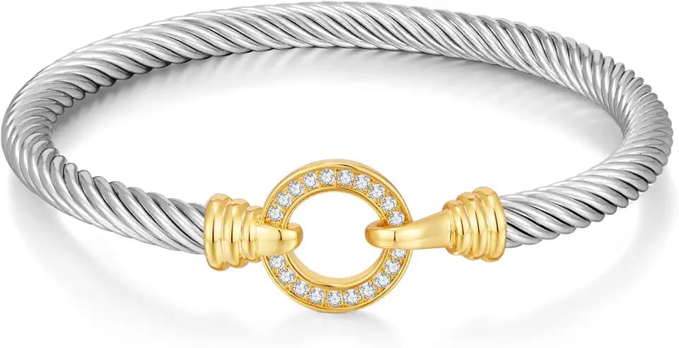 WOWORAMA Twisted Cable Wire Bracelets Two Tone Bangle Bracelet for Women