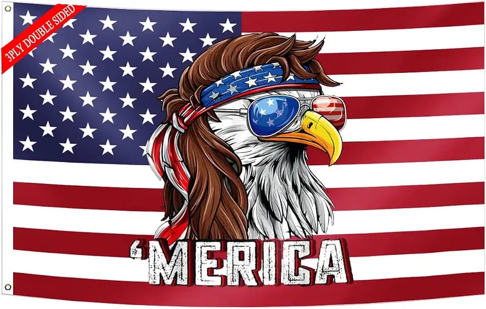 Double Sided Eagle Mullet Merica Funny Flag 3x5FT 4th of July American Flag Fade Proof Vivid Color Polyester with Brass Grommets For Indoor Outdoor (Model C, 3x5FT 3PLY)