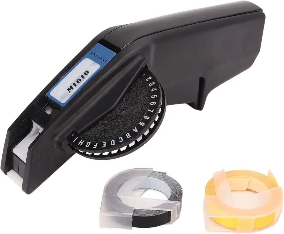 FDIT Embossing Label Maker Clear Number Letter One Hand Operation ABS Label Making Embosser Suitable for Label DIY (Black)