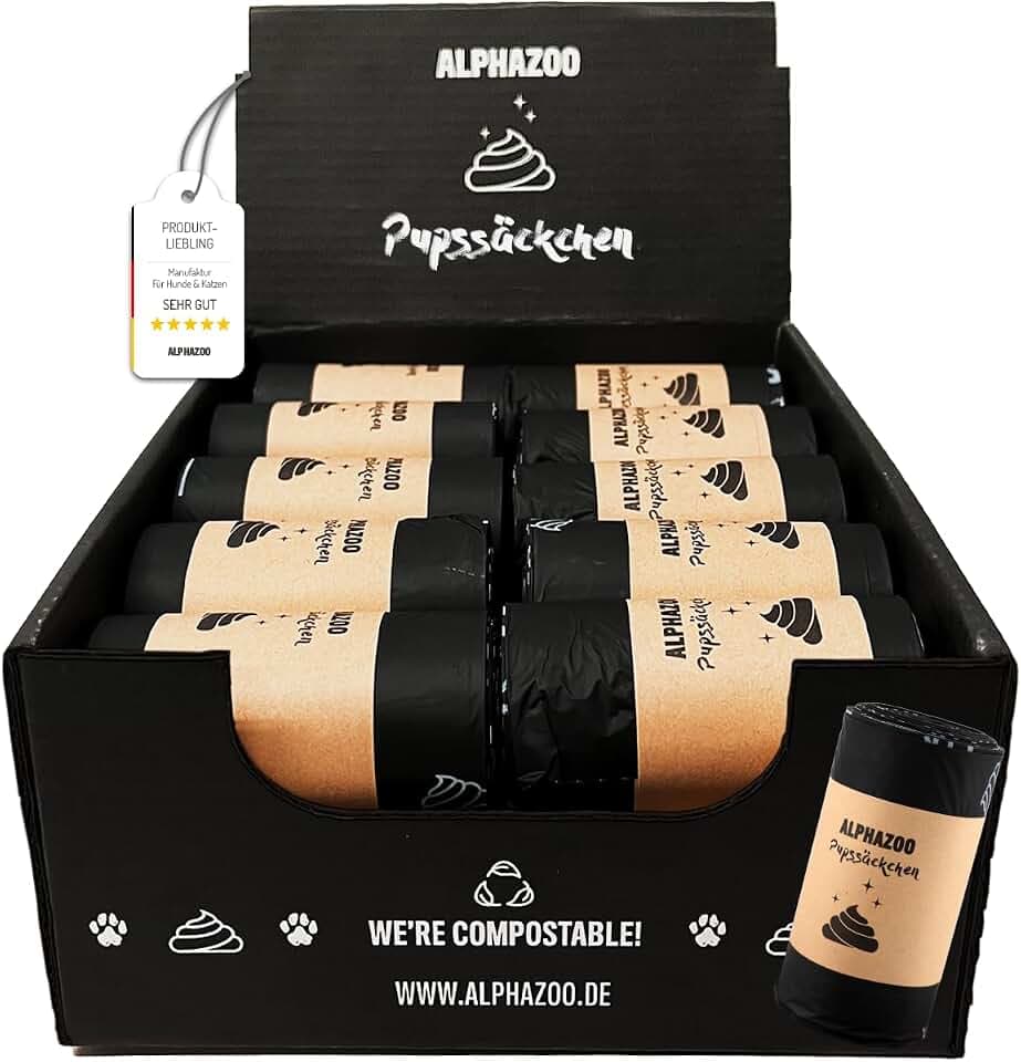 alphazoo Pupssäckchen Hundekotbeutel biologisch abbaubar 600 Stück Schwarz