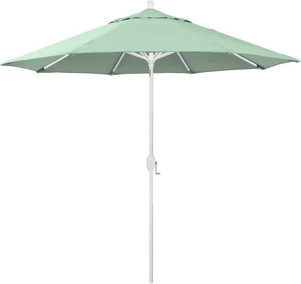 California Umbrella 12-Year-Non-Fading, 9Ft Premium Sunbrella Patio Umbrella, Hand-Crank, Button-Tilt, White Frame, Spa Fabric