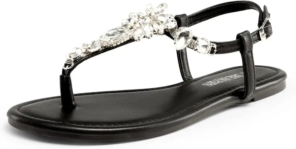 DREAM PAIRS Women's Rhinestone Flat Sandals