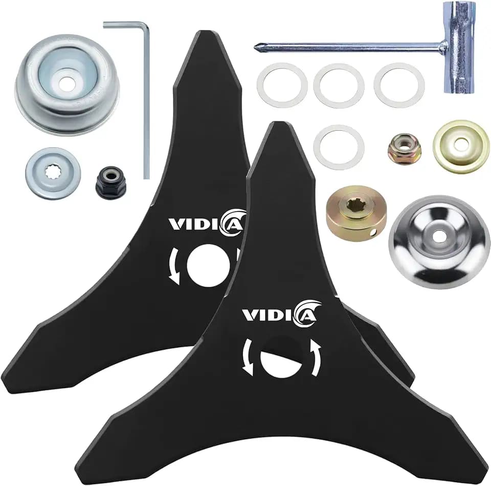 VIDICA 2 Pack Carbon Steel Brush Cutter Blades, 10" x 3 Teeth Weed Eater Blades for 20mm or 25.4mm Arbor, Compatible with Husqvarna, Stihl, Ego, Oregon, Hitachi, Makita Brush Cutter, Weed Wacker etc