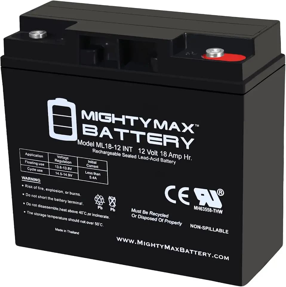 Mighty Max Battery ML18-12INT - 12 Volt 18 AH, Internal Thread (INT) Terminal, Rechargeable SLA AGM Battery