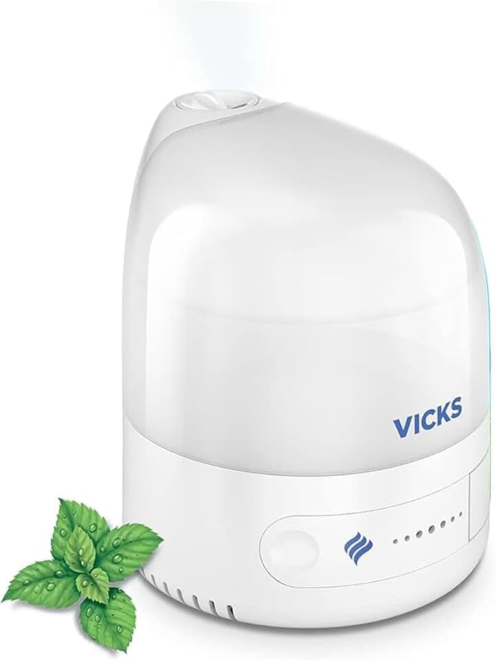 Vicks Persönlicher Cool Mist Ultraschall-Luftbefeuchter – klein, einfach zu bedienen, leise – konstante Nebelleistung – Heimgebrauch, Schlafzimmer, Büro, Kinderzimmer – ätherisches Öl VapoPad