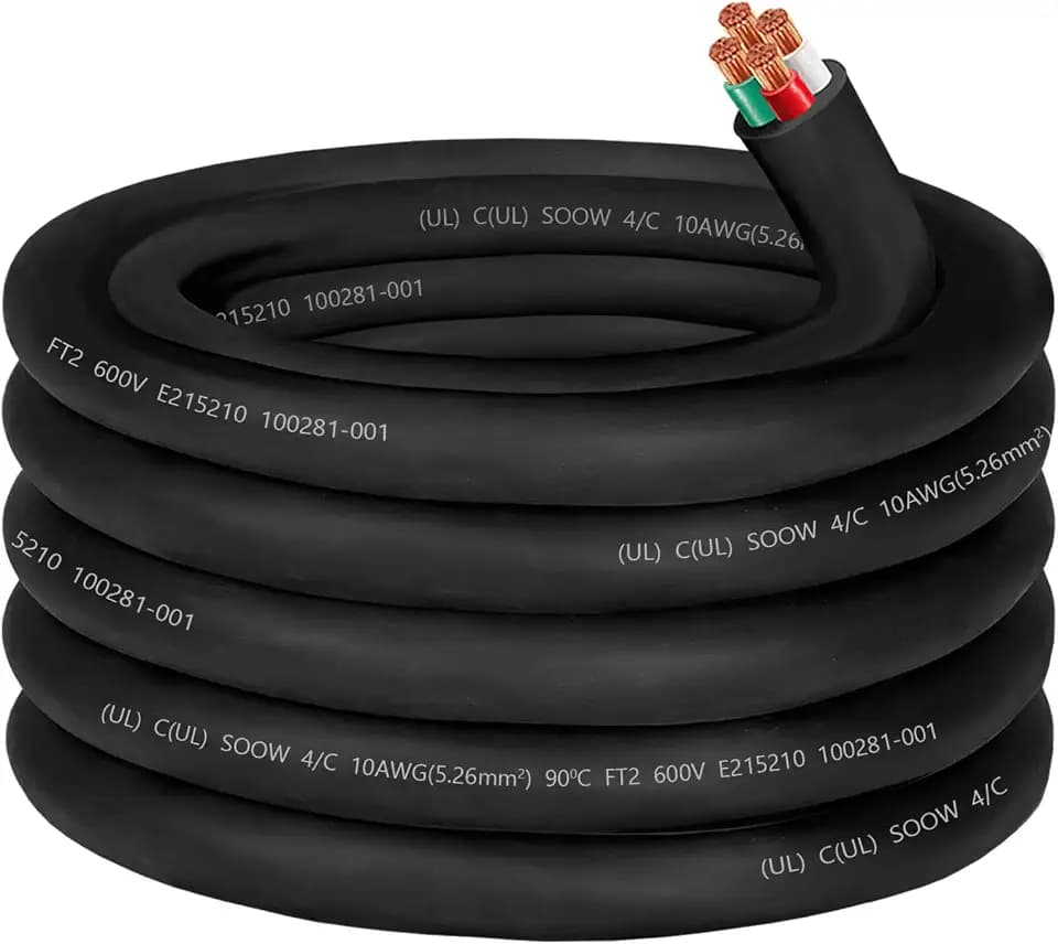 25ft 10AWG 10/4 SOOW Cable Portable Power Cable,30A 10/4 SO Cord SOOW Wire