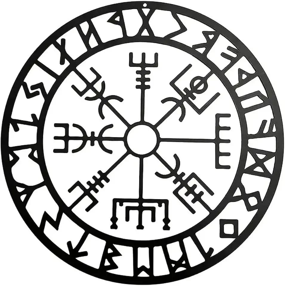 Queerelele Wikinger Deko Schwarze Metall Wandkunst Mythologie Runen Wandskulpturen Nordische Minimalistische für Wohnzimmer Schlafzimmer Büro Haus Wanddekoration - 28CM