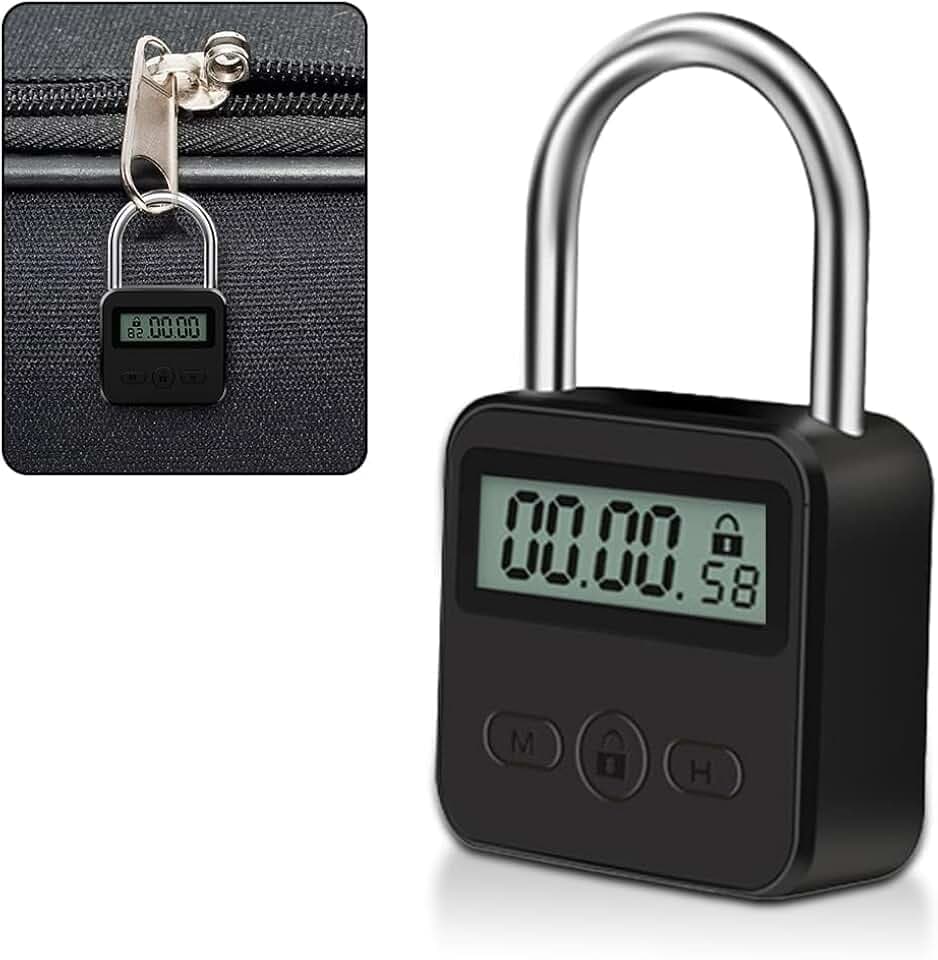 Digitale Zeitschloss, Smart Time Lock mit LCD-Display, Wiederaufladbares USB Sicherheits Vorhängeschloss, Smart Zeitschloss Metall Timer für Verhindere Schlechte Gewohnheiten (Schwarz)