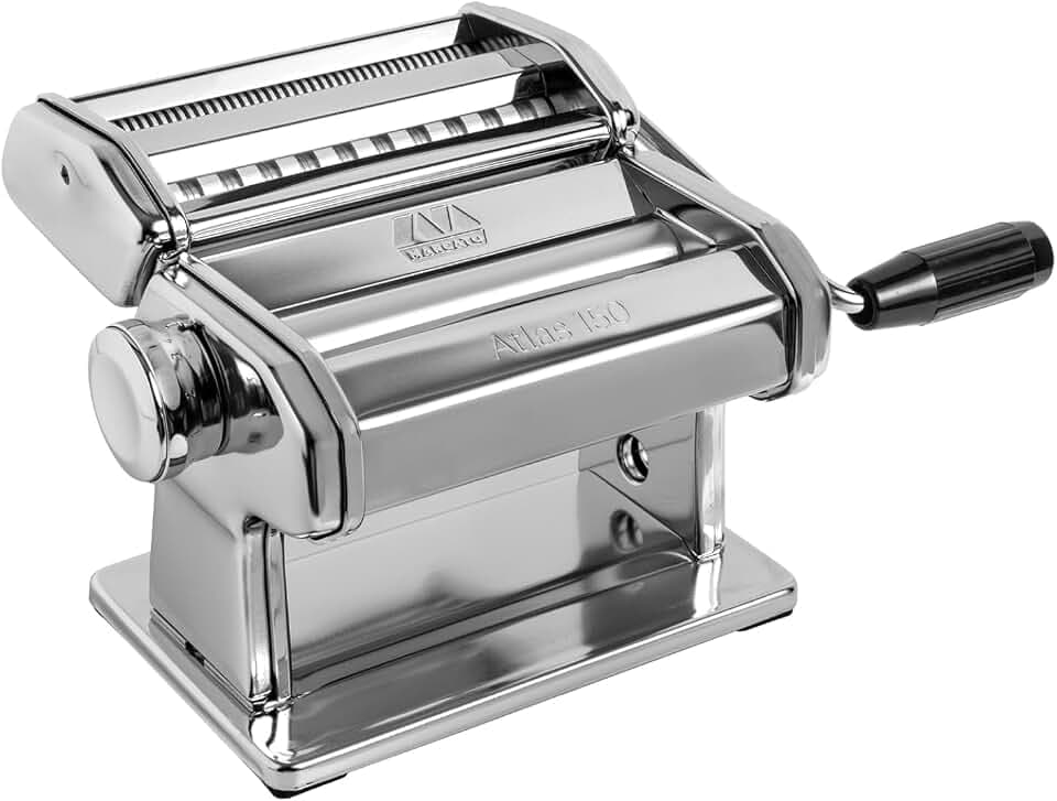 Marcato Nudelmaschine, Atlas 150, Nudelhersteller, Frische Pasta, Lasagne, Fettuccine, Tagliolini, Verchromter Stahl, Kompatibel mit 11 Extra-Formaten