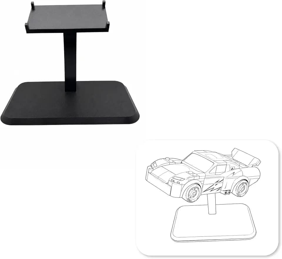 Angled Display Stand Compatible with Speed Champions 77255, Racing-Pose Showcase Stand for Animated Movie Car Model, Minimalist Low-Profile Design