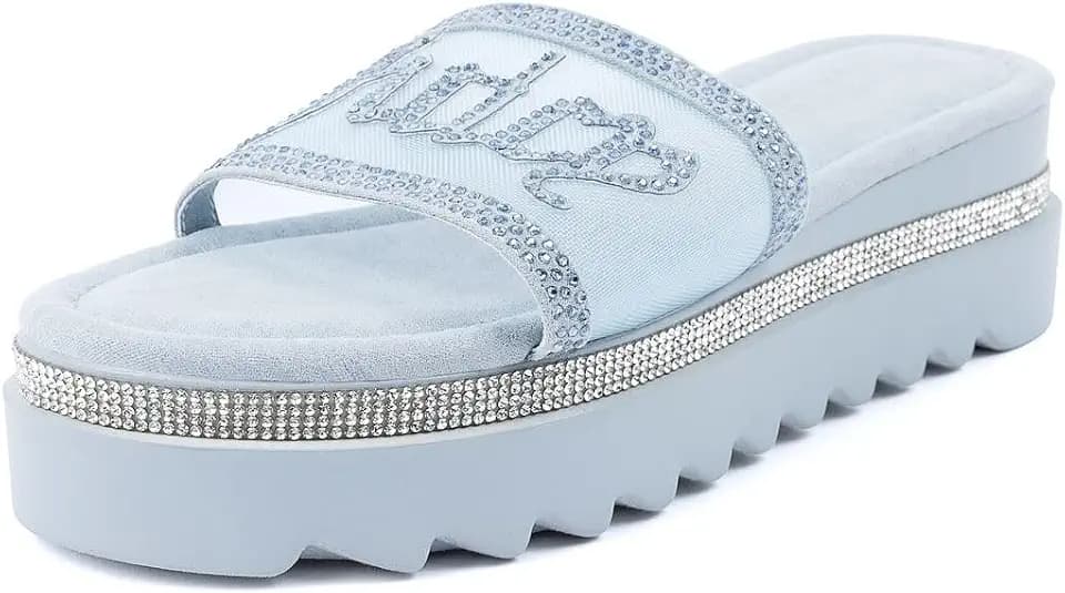 Juicy Couture Women's Platform Slide Sandals – Rhinestone Slip-On Wedge Slides with Cushioned Footbed for Casual or Dressy Wear