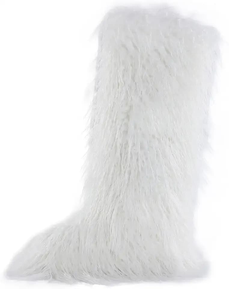 Valpeak Faux Fur Tall Furry Boots for Womens,Long Winter Boots for Girls,Mongolian Fluffy Boots for Kids Fuzzy Knee-High Boots