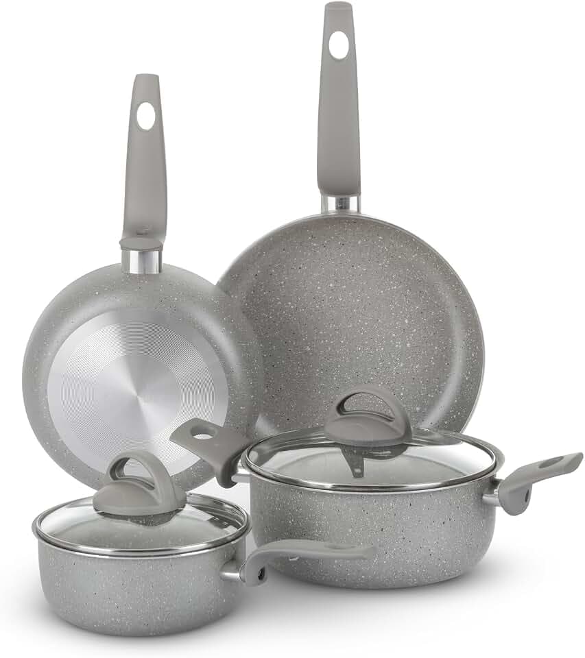 KASANOVA Set Töpfe für traditionelle Kochfelder, antihaftbeschichtetes Töpfe-Set, Kochgeschirr-Set, gesundes, schnelles und gleichmäßiges Kochen. Hergestellt in Italien. (6 teile)