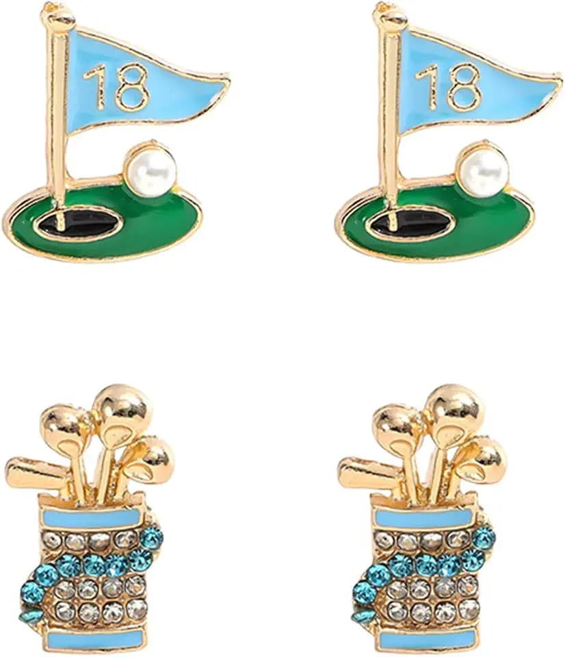 coadipress 2 Pairs Golf Studs Earrings for Women Rhinestone Sparkly Sports Studs Cute Stackable Golf Jewelry Game Day Earrings Outfits Gifts