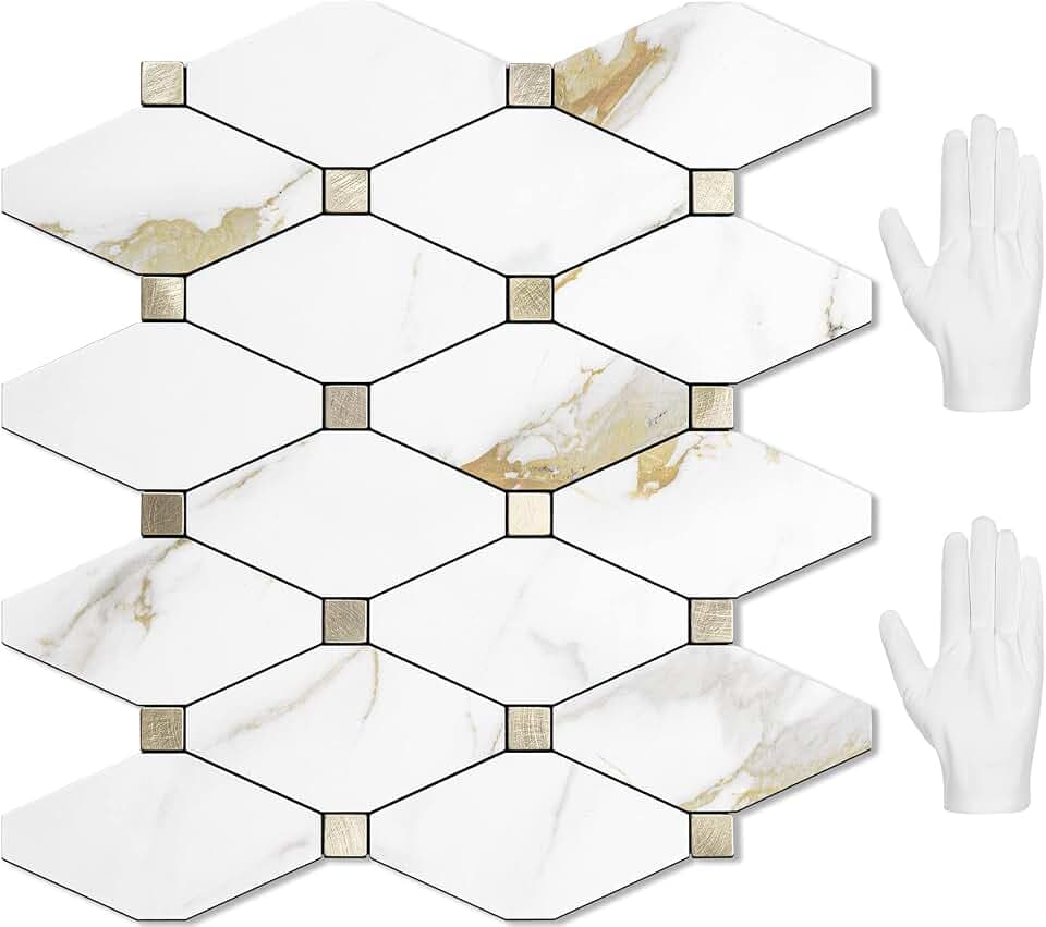 STICKGOO 10 Sheets Peel and Stick Backsplash, Calacatta Golden