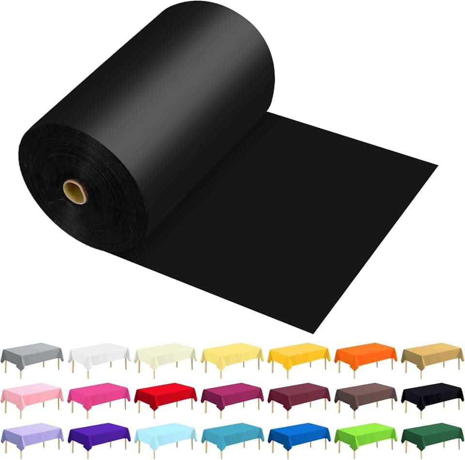 54 Inch X 600 Feet Plastic Table Cover Roll Premium Disposable Plastic Tablecloth for All Type/Shape Tables | Picnic, Party, Banquet, Birthdays, Weddings (Black, 54 Inch X 600 Feet)
