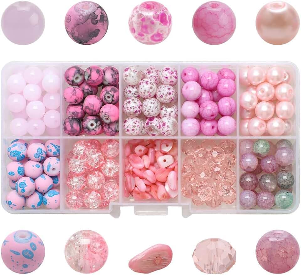 of 200 Glass Beads for Threading Glaze Crackle Beads Gemstones for Threading Decorations Craft Beads with Hole for Bracelet Jewellery Making Craft DIY
