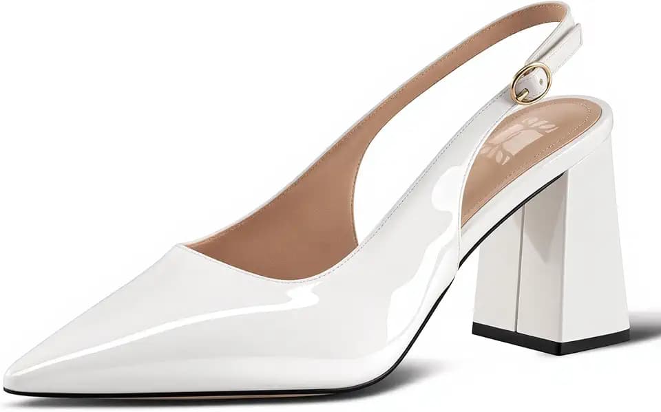 heelchic Slingback Chunky Heels for Women, Closed Toe Block Heel Pumps