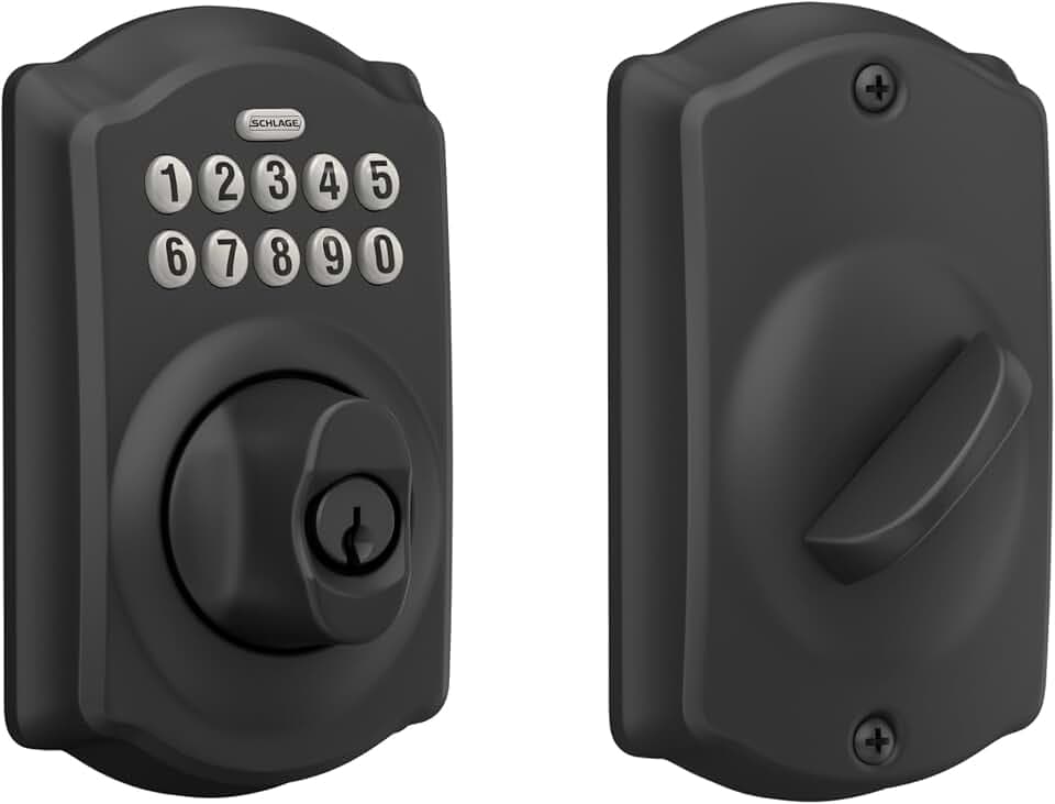 Schlage Electronic Keypad Deadbolt Lock, Camelot Trim, Matte Black