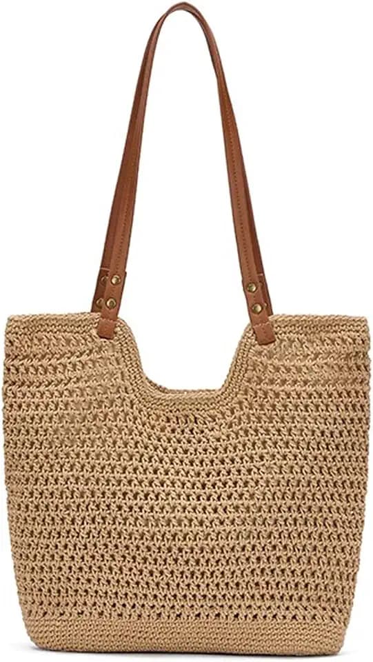 Crochet Beach Bag for Women - Summer Mesh Beach Tote Bag Boho Woven Purse Shoulder Handbags for Vacation Travel