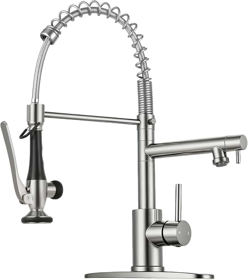 Kitchen Faucet with Pull Down Sprayer, 2-Spout, Brushed Nickel