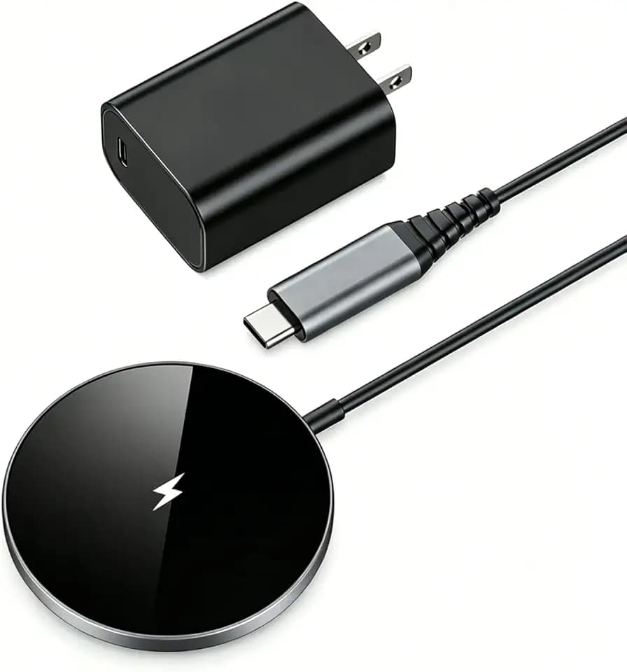 NANAMI Magnetic Fast Wireless Charger Pad with 20W PD Adapter,for MagSafe iPhone 17/16/15/14/13/12 Series & AirPods 3/2/Pro 2,Non-Slip Base & Strong Magnetic Alignment for Desk and Office Use(Black)