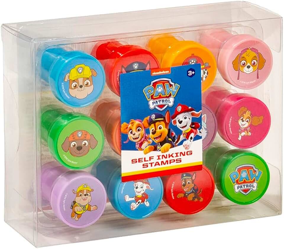 Stempelset - Selbstfärbende Stempel in verschiedenen Paw Patrol Motiven von Chase, Marshall, Skye, Rubble, Zuma - Geschenk für Kinder aus Kunststoff