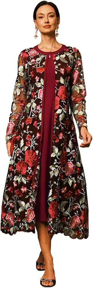 Women's Maxi Dresses 2 Piece Outfit Wedding Guest Cocktail Tea Party Dress Ruffle Lace Floral Casual Formal Evening Dress