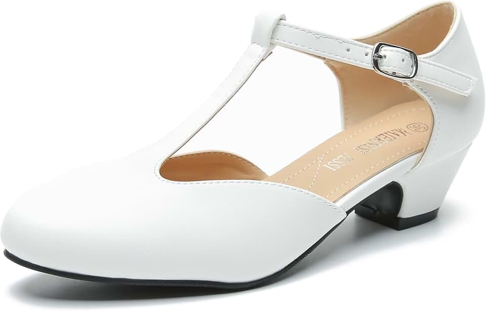 MAIERNISI JESSI Women's T-Strap Mary Jane Pumps, Low Block Heel, Closed Toe, Buckle Ankle Strap