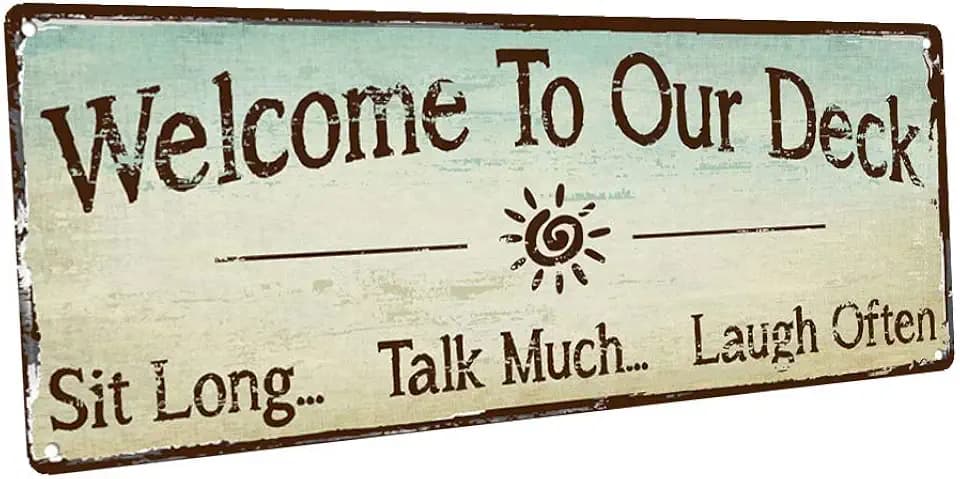 HBA Welcome to Our Deck Metal Sign (6 in x 16 in Outdoor Aluminum), AL-HB7694