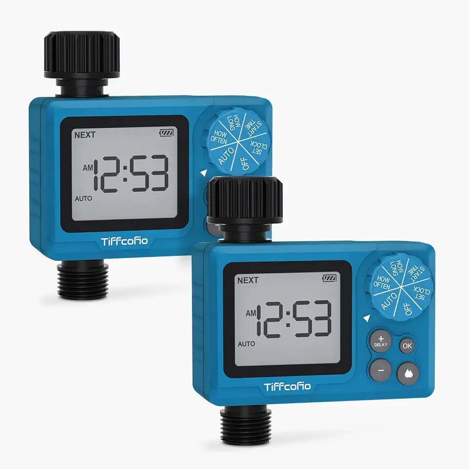 TiFFCOFiO Sprinkler Timer Outdoor, Digital Pogrammable for Garden Hose, Irrigrtion Timer with Rain Delay and Manual Mode