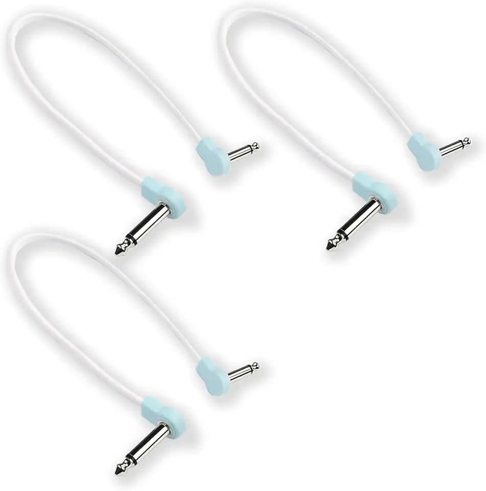 Flat Low Profile Guitar Patch Cable 20 inch for Effects Pedals, 1/4 inch Right-Angle, Sonic Blue, 3-Pack