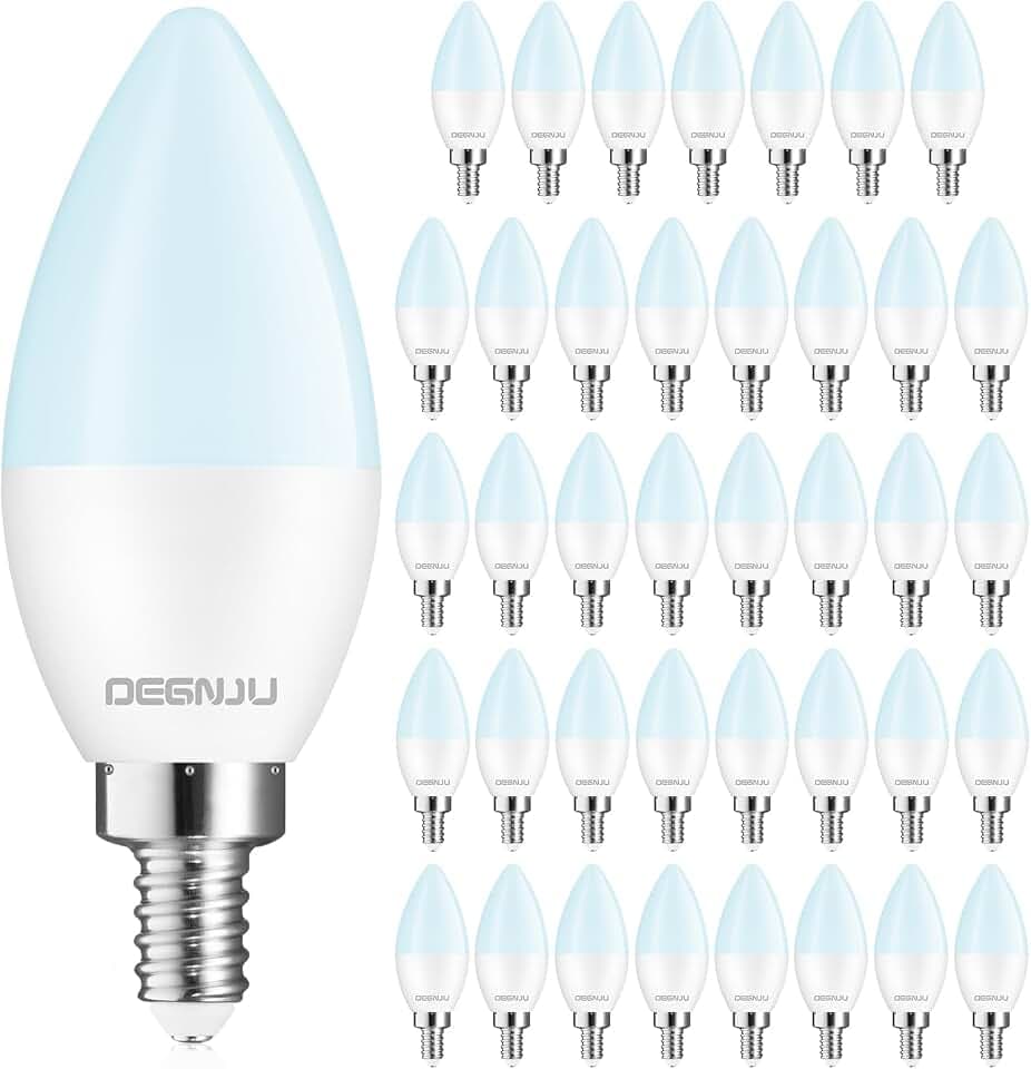DEGNJU 40 Pack Chandelier Light Bulbs 60 Watt Equivalent, Candelabra LED Light Bulbs, E12 LED Bulb Daylight 5000K, Type b Light Bulb 5.5W, Candelabra Base, 120V, B11 Candle Light Bulb, Non-Dimmable