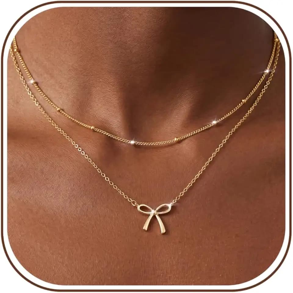 Bow Necklace for Women Trendy Stuff, 14K Gold Plated