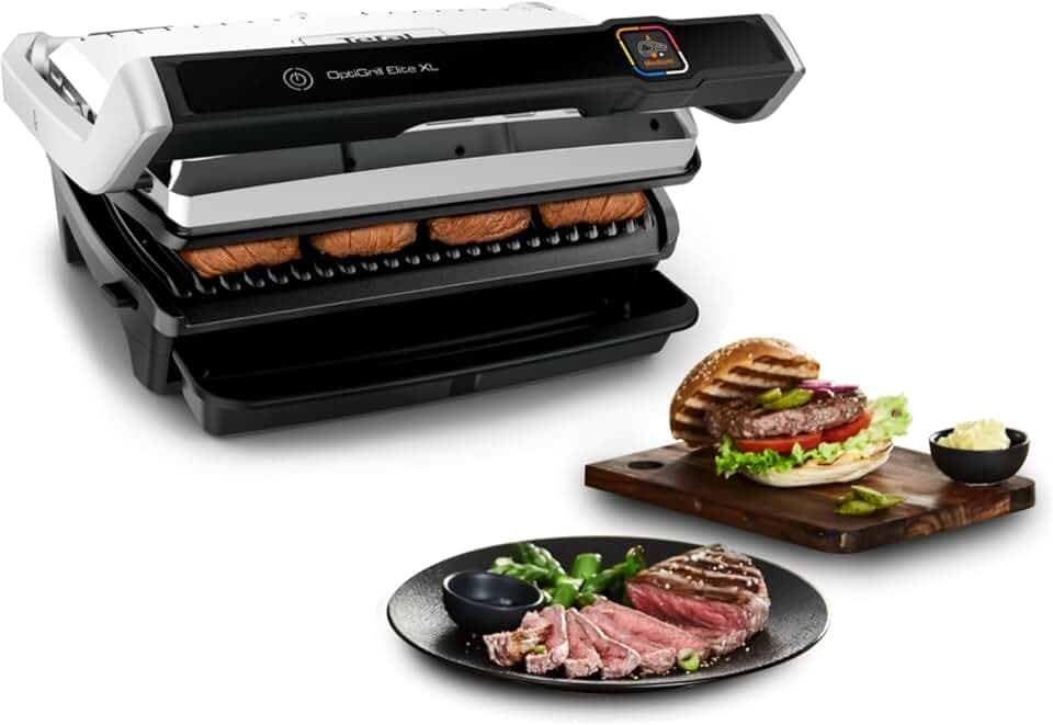 Tefal OptiGrill Elite XL Kontaktgrill, 16 Programme, Digitales Display mit Garstufenanzeige, abnehmbare XL-Platten, Grillboost-Funktion, intuitive Bedienung, Elektrogrill, Edelstahl, GC760D12