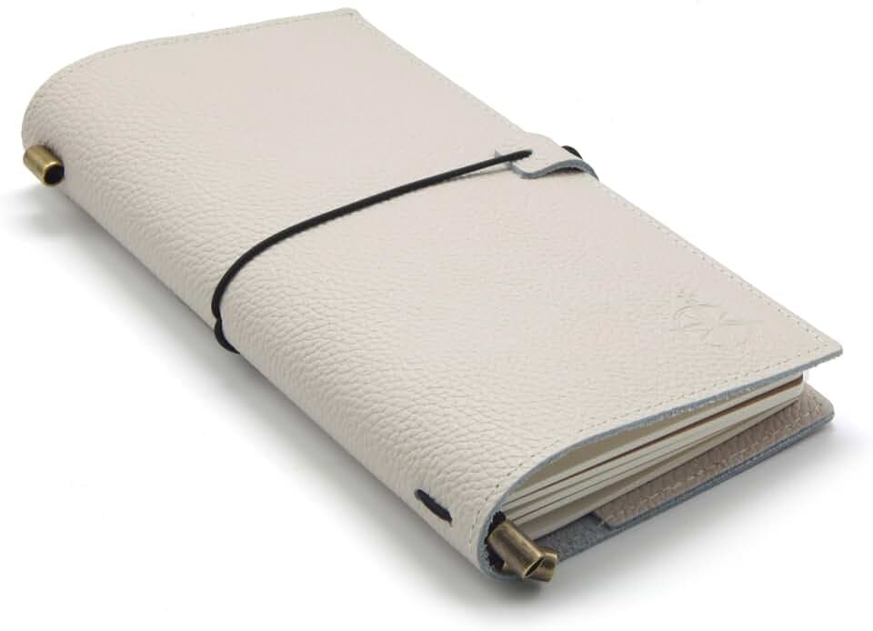 WANDERINGS Regular Size Travelers Notebook with Pockets - 4.5" x 8.5" (11.5 x 22cm) - a Beautifully Handcrafted Refillable Leather Journal in Oat Color, 100 GSM Blank Inserts