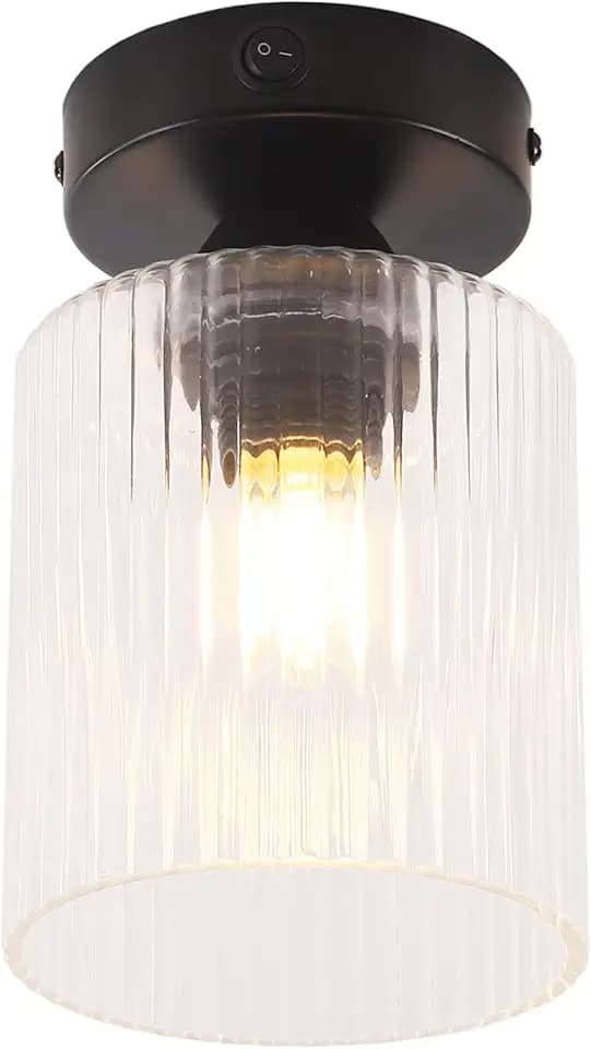Decorative 12V RV Interior Light Fixture with On&Off Switch, LED Pendent Dining-Room Lamp (Bulb Included), Fluted Glass Shade, 12Volt Interior Light for RV Motorhome