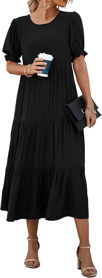 PRETTYGARDEN Women's Short Sleeve Midi Floral Dress