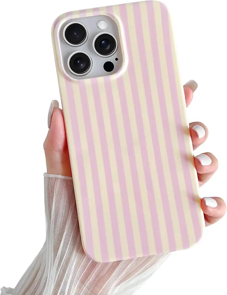 Yeddabox for iPhone 15 Pro Case Cute Striped Phone Case Soft TPU Slim Shockproof Phone Cover for Women Girls, Pink and Yellow