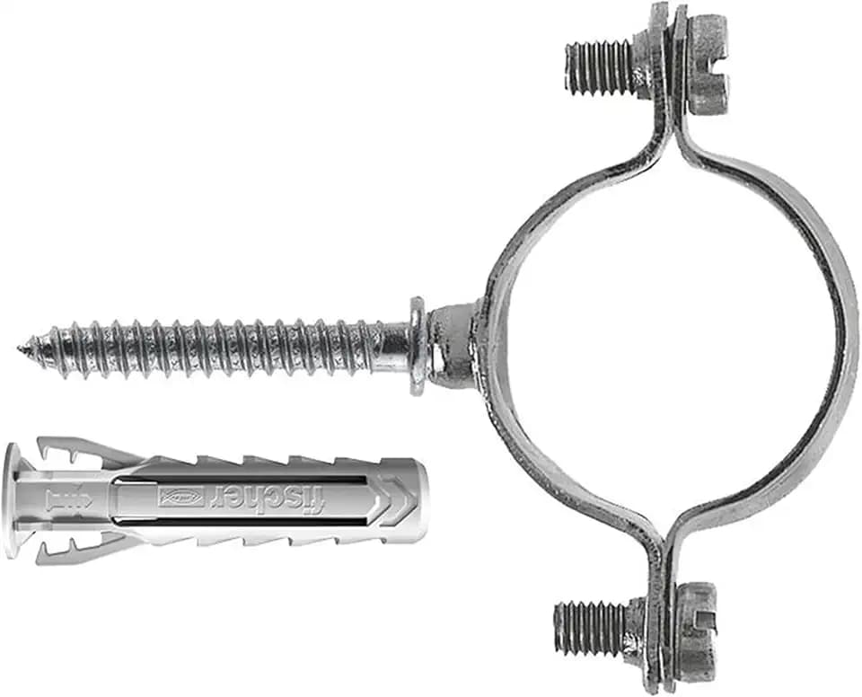 Fischer CZV leichte verzinkte Klemme zur Befestigung von Elektrorohren aus Stahl, Kunststoff und mehrschichtig, Klemmung 32 mm, inklusive Dübel SX Plus 6 und Doppelschraube M6, 10 Stück, 567642