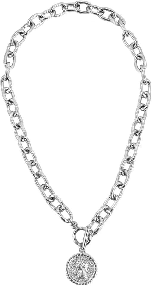 Coin Necklace for Women,Womens Pendant Necklace with Portrait Relief,Adjustable 16-18 Inch Chain with OT Clasp