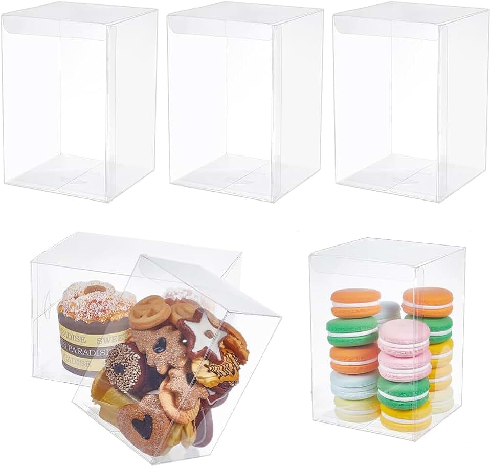 BENECREAT 10pcs Clear Favor Box 4x4x6 Inches Plastic Gift Packing Box for Candy Choclate and Dessert, Baby Shower Party Treats, Valentine Festival Gift Packaging